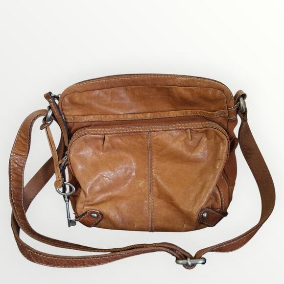 Vintage Fossil canvas leather brown crossbody Bag purse - Picture 1 of 8